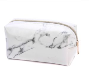 Cute Marble Pattern Pencil Cases Big Capacity PU Leather Cosmetic Bag Pencil Bag School Office Supplies(White) (OEM)