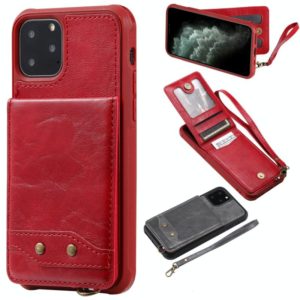 For iPhone 11 Pro Vertical Flip Shockproof Leather Protective Case with Short Rope, Support Card Slots & Bracket & Photo Holder & Wallet Function(Red) (OEM)