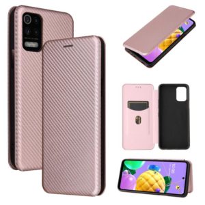 For LG K52 / K62 Carbon Fiber Texture Horizontal Flip TPU + PC + PU Leather Case with Card Slot(Pink) (OEM)