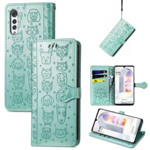For LG Velvet 2 Pro Lovely Cat and Dog Embossing Pattern Horizontal Flip Leather Case , with Holder & Card Slots & Wallet & Cartoon Clasp & Lanyard(Green) (OEM)
