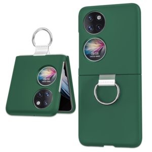 For Huawei P50 Pocket Ring Holder Transparent PC Phone Case(Dark Green) (OEM)
