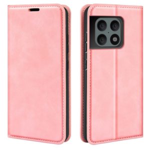 For OnePlus 10 Pro 5G Retro-skin Magnetic Suction Phone Leather Case with Holder & Card Slots & Wallet(Pink) (OEM)
