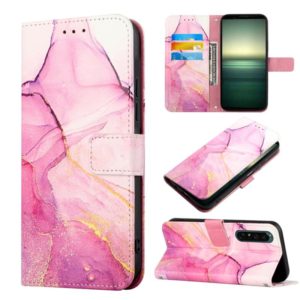 For Sony Xperia 1 IV PT003 Marble Pattern Flip Leather Phone Case(Pink Purple Gold LS001) (OEM)