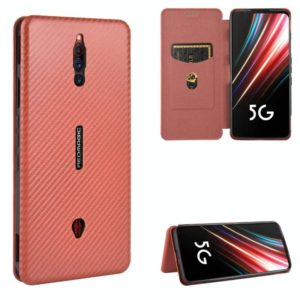 For ZTE nubia Red Magic 5S Carbon Fiber Texture Horizontal Flip TPU + PC + PU Leather Case with Card Slot(Brown) (OEM)