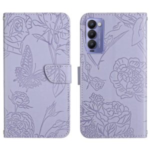 For Tecno Camon 18 P HT03 Skin Feel Butterfly Embossed Flip Leather Phone Case(Purple) (OEM)