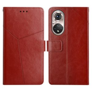 For Huawei P50 Pro Y Stitching Horizontal Flip Leather Phone Case with Holder & Card Slots & Wallet & Photo Frame(Brown) (OEM)