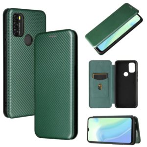 For Blackview A70 (2021) Carbon Fiber Texture Horizontal Flip TPU + PC + PU Leather Case with Card Slot(Green) (OEM)