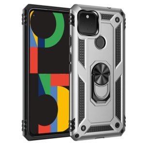 For Google Pixel 5 XL Shockproof TPU + PC Protective Case with 360 Degree Rotating Holder(Silver) (OEM)