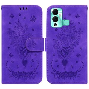 For Infinix Hot 12 Play Butterfly Rose Embossed Leather Phone Case(Purple) (OEM)