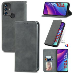 For TCL 30 SE Retro Skin Feel Magnetic Horizontal Flip Leather Phone Case(Gray) (OEM)