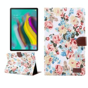 For Samsung Galaxy Tab A7 T505 Flower Cloth Texture PC Horizontal Flip Leather Protective Case, with Holder & Card Slots & Wallet & Photo Frame & Sleep / Wake-up Function(White) (OEM)