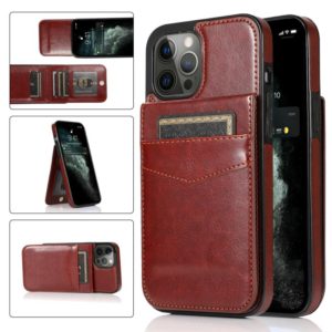 For iPhone 12 Pro Max Solid Color PC + TPU Protective Case with Holder & Card Slots(Brown) (OEM)