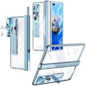 For Huawei Mate X2 Magnetic Hinges Plating Phone Case with Holder(Blue) (OEM)