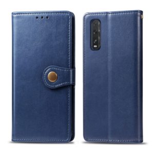 For OPPO Find X2 Retro Solid Color Leather Buckle Phone Case with Lanyard & Photo Frame & Card Slot & Wallet & Stand Function(Blue) (OEM)