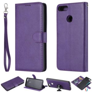 For Huawei Y9 (2018) Solid Color Horizontal Flip Protective Case with Holder & Card Slots & Wallet & Photo Frame & Lanyard(Purple) (OEM)