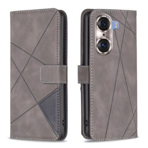 For Honor 60 Pro Rhombus Texture Magnetic Buckle Horizontal Flip Leather Phone Case(Grey) (OEM)