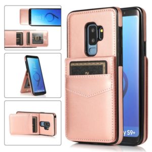 For Samsung Galaxy S9 Plus Solid Color PC + TPU Protective Case with Holder & Card Slots(Rose Gold) (OEM)