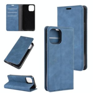 For iPhone 12 mini Retro-skin Business Magnetic Suction Leather Case with Holder & Card Slots & Wallet(Dark Blue) (OEM)