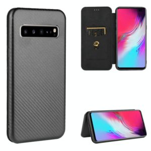 For Samsung Galaxy S10 5G Carbon Fiber Texture Horizontal Flip TPU + PC + PU Leather Case with Rope & Card Slot(Black) (OEM)