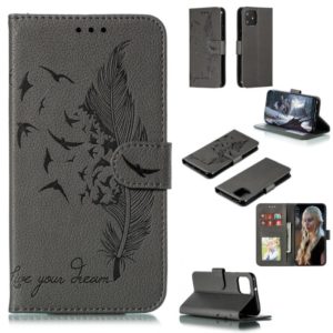 Feather Pattern Litchi Texture Horizontal Flip Leather Case with Wallet & Holder & Card Slots For Google Pixel 4(Gray) (OEM)