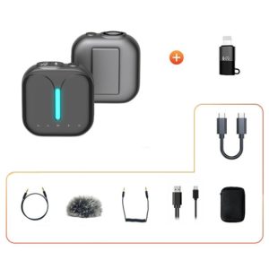 Outdoor Professional Noise-cancelling Wireless Lavalier Microphone Type-C+Apple Adapter (elebest) (OEM)