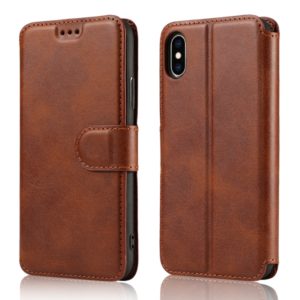 For iPhone XS Max Calf Texture Magnetic Buckle Horizontal Flip Leather Case with Holder & Card Slots & Wallet & Photo Frame(Brown) (OEM)