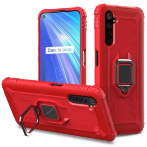 For OPPO Realme 6 Carbon Fiber Protective Case with 360 Degree Rotating Ring Holder(Red) (OEM)