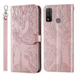 For Huawei P smart 2020 Life of Tree Embossing Pattern Horizontal Flip Leather Case with Holder & Card Slot & Wallet & Photo Frame & Lanyard(Rose Gold) (OEM)
