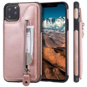 For iPhone 11 Pro Max Solid Color Double Buckle Zipper Shockproof Protective Case(Rose Gold) (OEM)