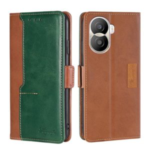 For Honor X40i Contrast Color Side Buckle Leather Phone Case(Light Brown + Green) (OEM)