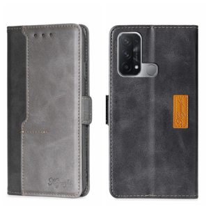 For OPPO Reno5 A Contrast Color Side Buckle Leather Phone Case(Black + Grey) (OEM)