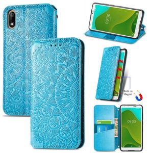 For Wiko Jerry 4 Blooming Mandala Embossed Pattern Magnetic Horizontal Flip Leather Case with Holder & Card Slots & Wallet(Blue) (OEM)
