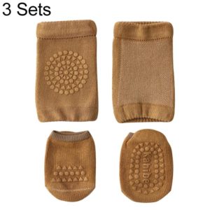 Summer Children Knee Pads Baby Floor Socks Baby Non-Slip Crawling Sports Protection Suit M 1-3 Years Old(Brown) (OEM)