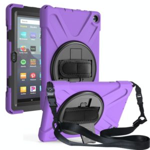 For Amazon Kindle Fire HD8 (2020) Shockproof Colorful Silicone + PC Protective Case with Holder & Shoulder Strap & Hand Strap(Purple) (OEM)
