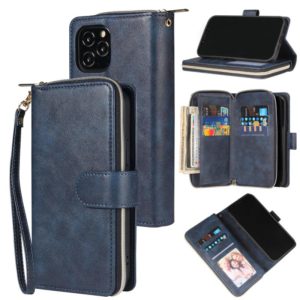 For iPhone 12 mini Zipper Wallet Bag Horizontal Flip PU Leather Case with Holder & 9 Card Slots & Wallet & Lanyard & Photo Frame(Blue) (OEM)