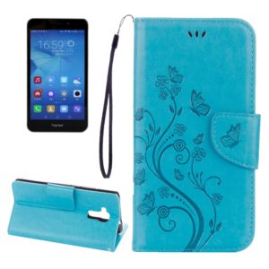 For Huawei Honor 5c Pressed Flowers Butterfly Pattern Horizontal Flip Leather Case with Holder & Card Slots & Wallet & Lanyard(Blue) (OEM)