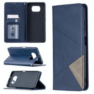 For Xiaomi Mi Poco X3 Rhombus Texture Horizontal Flip Magnetic Leather Case with Holder & Card Slots(Blue) (OEM)