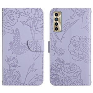 For Tecno Camon 17P HT03 Skin Feel Butterfly Embossed Flip Leather Phone Case(Purple) (OEM)