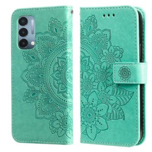 For OnePlus Nord N200 5G 7-petal Flowers Embossing Pattern Horizontal Flip PU Leather Case with Holder & Card Slots & Wallet & Photo Frame(Green) (OEM)