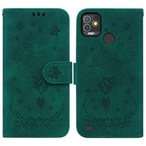 For Tecno Pop 5P Butterfly Rose Embossed Leather Phone Case(Green) (OEM)