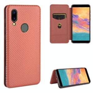 For UMIDIGI A3S Carbon Fiber Texture Horizontal Flip TPU + PC + PU Leather Case with Card Slot(Brown) (OEM)