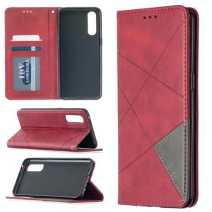 For OPPO Reno3 Pro Rhombus Texture Horizontal Flip Magnetic Leather Case with Holder & Card Slots(Red) (OEM)