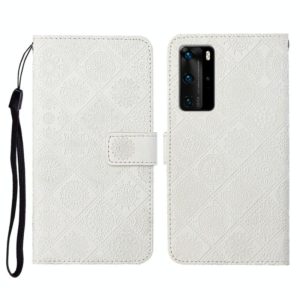 For Huawei P40 Pro Ethnic Style Embossed Pattern Horizontal Flip Leather Case with Holder & Card Slots & Wallet & Lanyard(White) (OEM)