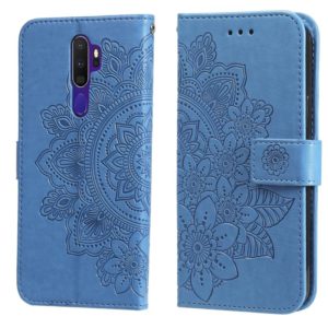 For OPPO A9 2020 / A5 2020 7-petal Flowers Embossing Pattern Horizontal Flip PU Leather Case with Holder & Card Slots & Wallet & Photo Frame(Blue) (OEM)