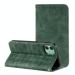 For iPhone 11 Pro Lucky Flowers Embossing Pattern Magnetic Horizontal Flip Leather Casewith Holder & Card Slots(Dark Green) (OEM)