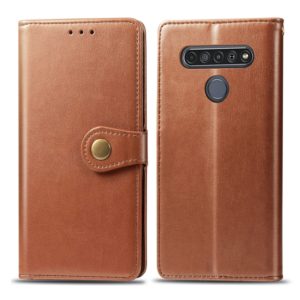 For LG K61 Retro Solid Color Leather Buckle Phone Case with Lanyard & Photo Frame & Card Slot & Wallet & Stand Function(Brown) (OEM)