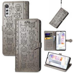 For LG Velvet 2 Pro Lovely Cat and Dog Embossing Pattern Horizontal Flip Leather Case , with Holder & Card Slots & Wallet & Cartoon Clasp & Lanyard(Grey) (OEM)