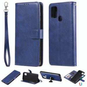 For Samsung Galaxy A21s 2 in 1 Solid Color Detachable PU Leather Case with Card Slots & Magnetic Holder & Photo Frame & Wallet & Strap(Blue) (OEM)