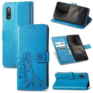 For Sony Xperia Ace II Four-leaf Clasp Embossed Buckle Mobile Phone Protection Leather Case with Lanyard & Card Slot & Wallet & Bracket Function(Blue) (OEM)