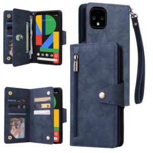 For Google Pixel 4 XL Rivet Buckle 9 Cards Three Fold Leather Phone Case(Blue) (OEM)